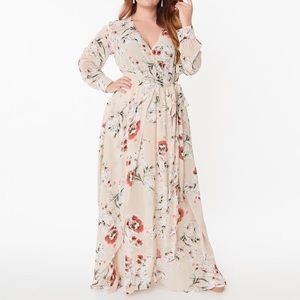 Unique Vintage Plus Size Light Tan Floral Farrah Maxi Dress - 1X/16